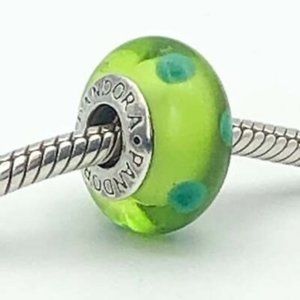 Pandora Bracelet Green Polka Dot Glass Charm.